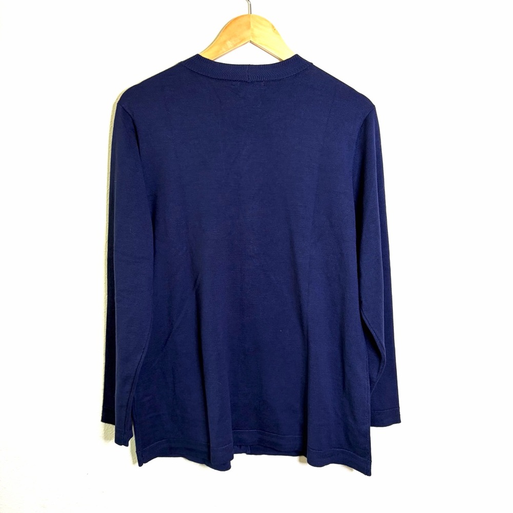 Appleseed's navy blue boyfriend cardigan sweater sz L v neck gold buttons - Picture 6 of 7